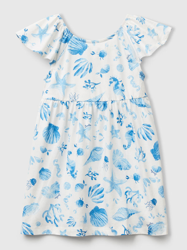 Vestido branco com conchas azul Menina