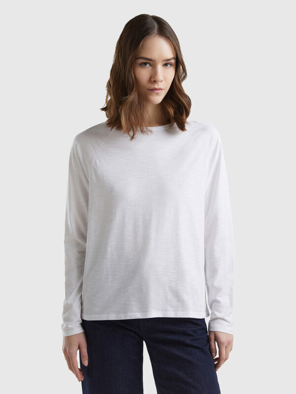 T-shirt de manga comprida em algodão leve Mulher