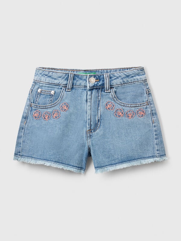 Shorts de jeans com bordados florais Menina