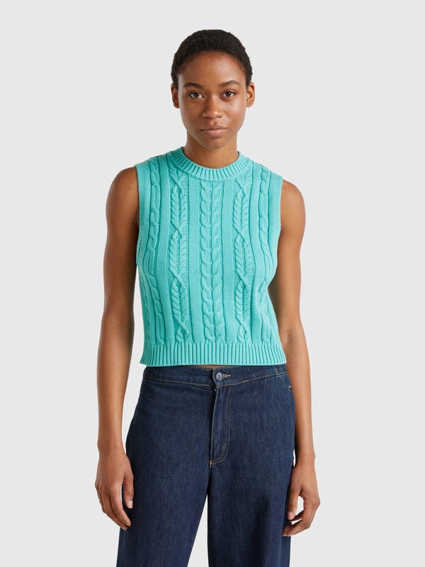 Colete cropped tricotado Mulher
