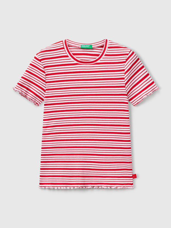 T-shirt às riscas em algodão stretch Menina