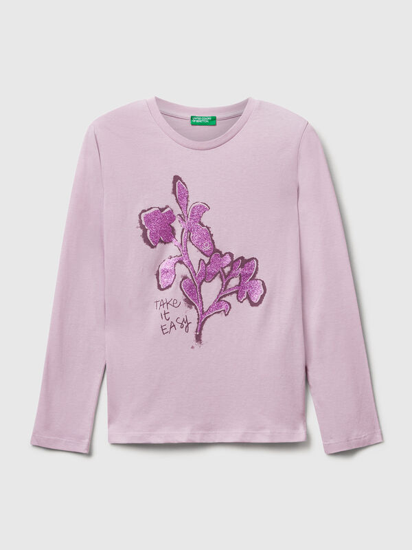T-shirt com estampa glitter Menina