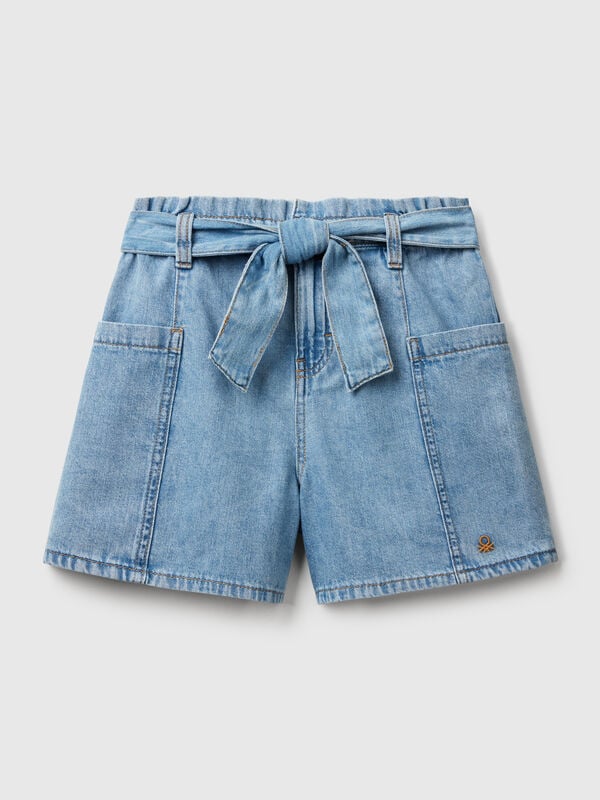 Bermudas paperbag de jeans leve Menina