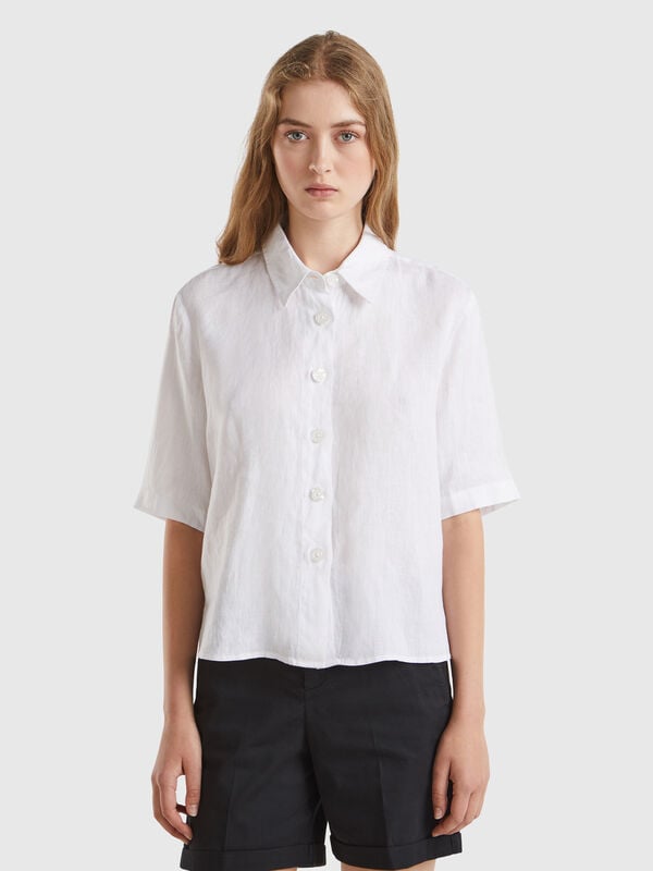 Camisa curta em puro linho Mulher