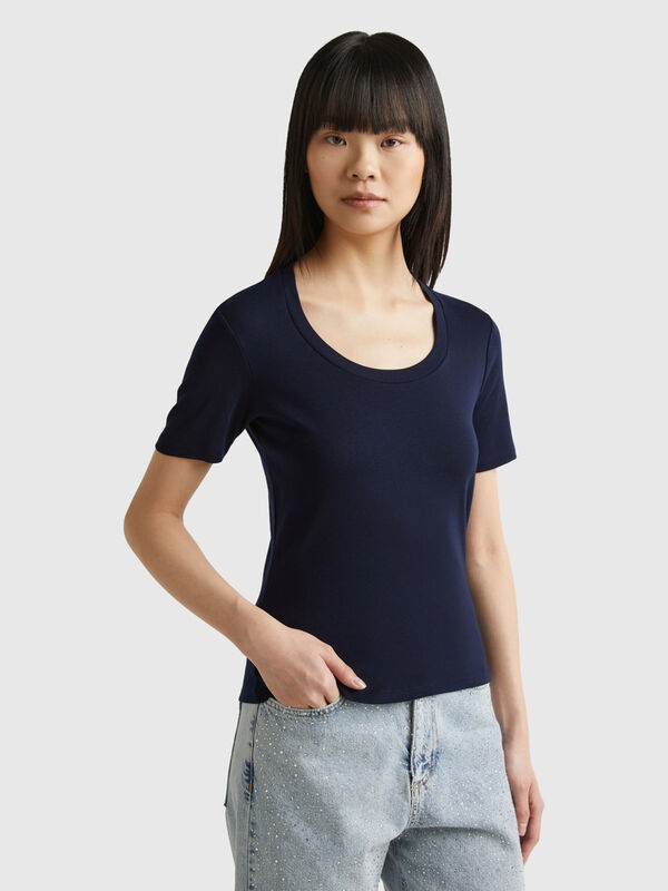 T-shirt de manga curta em algodão de fibra longa Mulher