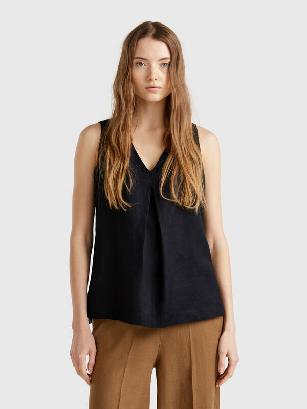 Blusa sem mangas em linho puro Mulher