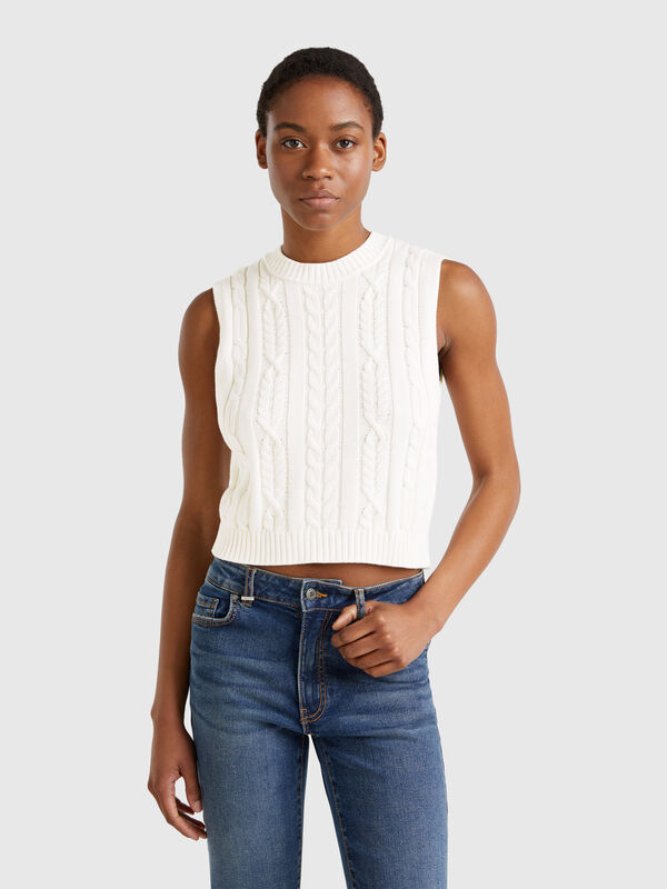 Colete cropped tricotado Mulher