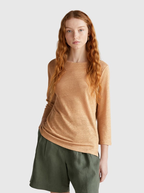 T-shirt manga 3/4 em linho puro Mulher