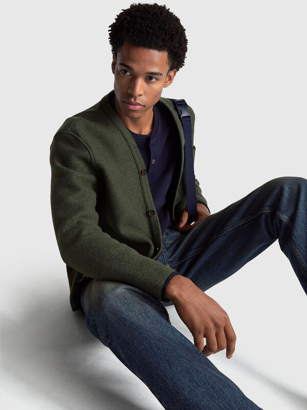 Casaco com bolsos em mistura de lã e viscose Homem