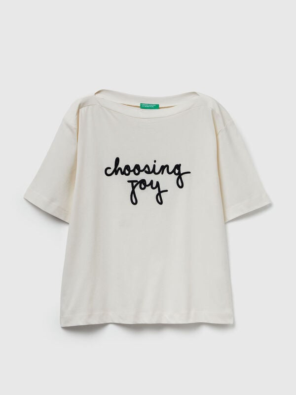 T-shirt com slogan bordado Mulher