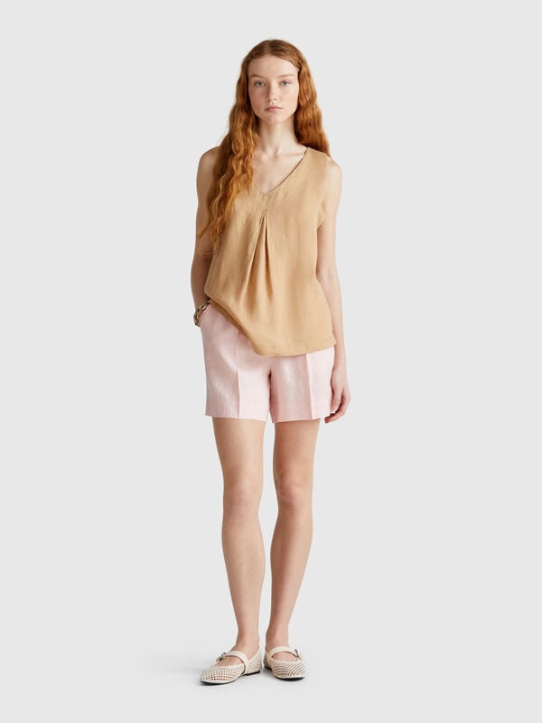 Shorts em linho puro com cordão de ajuste Mulher