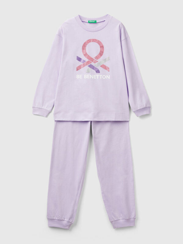 Pijama comprido lilás com logótipo glitter Menino