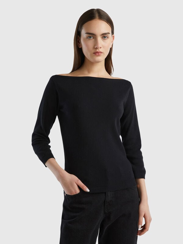 Camisola 100% algodão com decote à barco Mulher