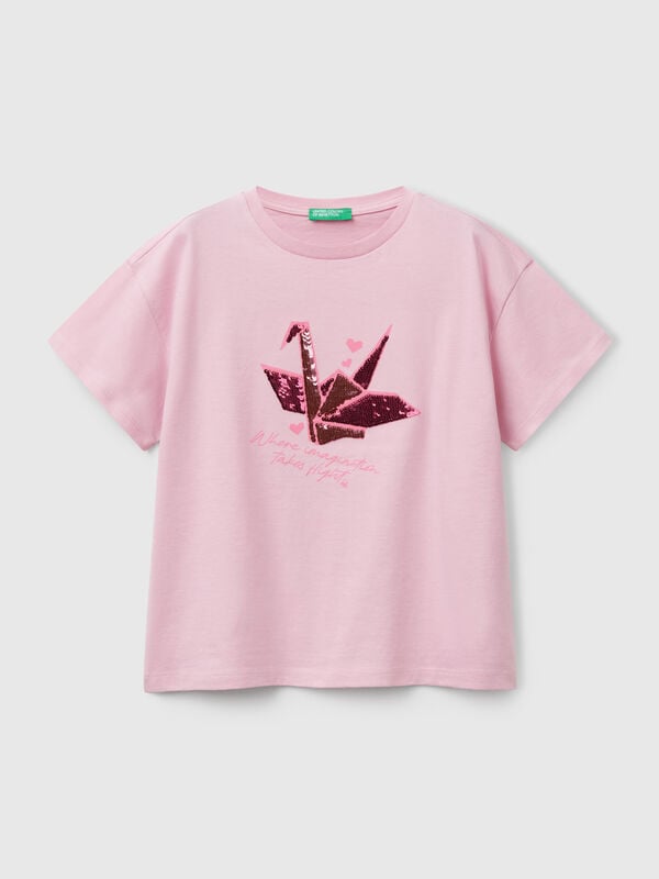 T-shirt com estampa e lantejoulas Menina