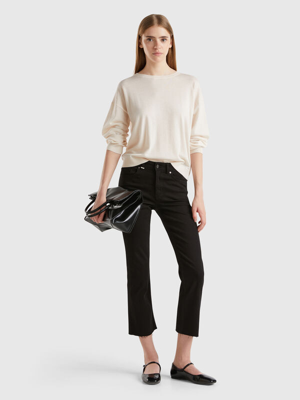Jeans cropped em algodão  Mulher