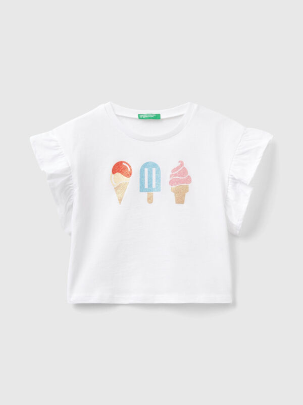 T-shirt con stampa gelati e glitter Menina
