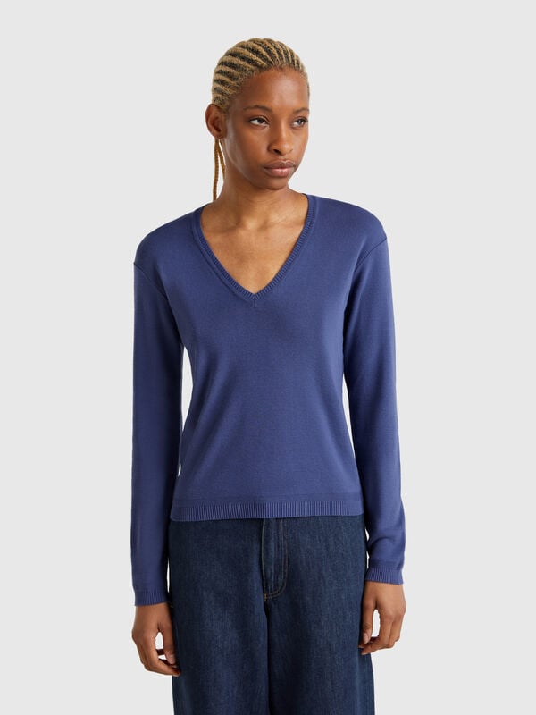 Camisola em algodão puro com decote em V Mulher