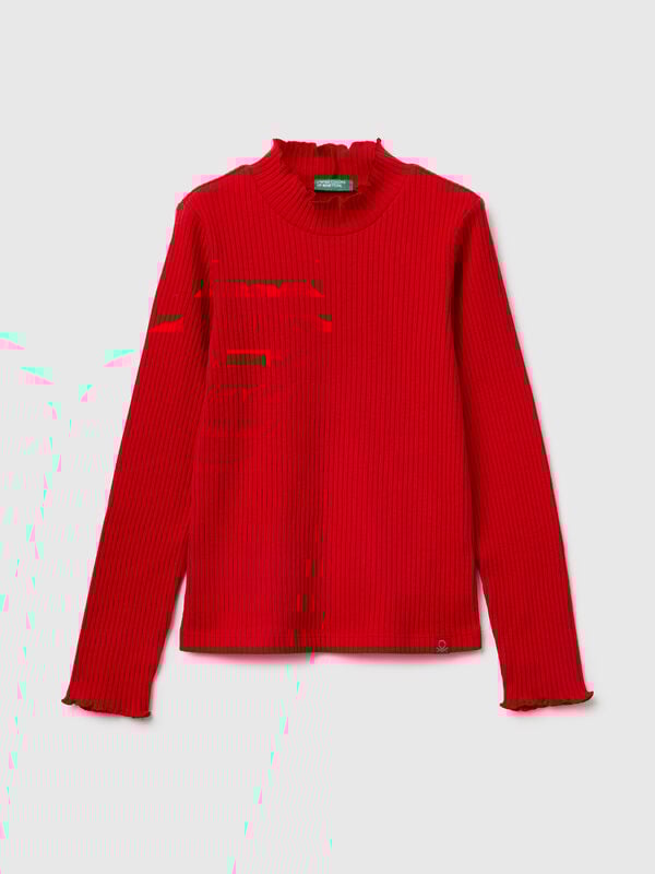 T-shirt de gola alta em mistura de algodão quente Menina