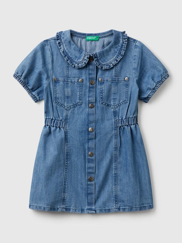 Vestido com gola em chambray Menina