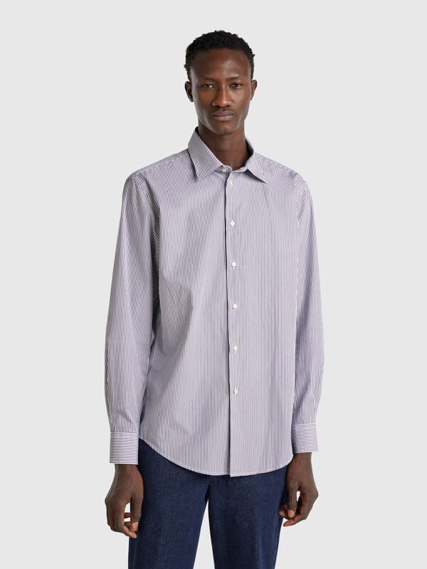 Camisa às riscas em algodão Homem