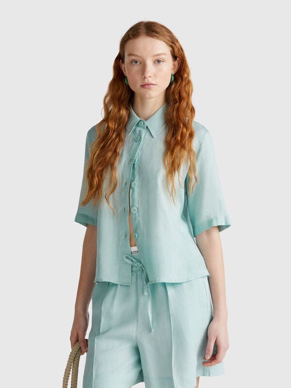 Camisa curta em puro linho Mulher