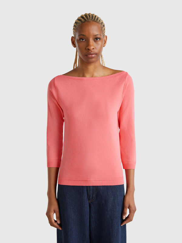 Camisola 100% algodão com decote à barco Mulher