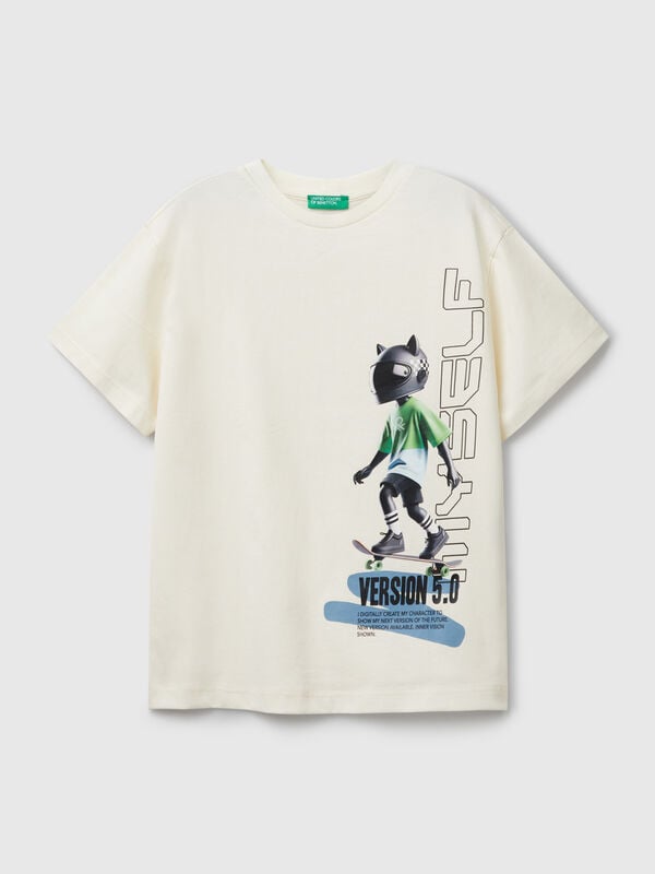 T-shirt branca com estampa frontal Menino