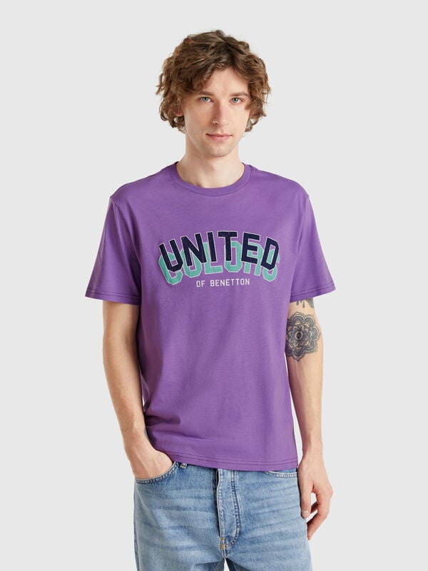 Camiseta roxa de algodão com logótipo preto Homem