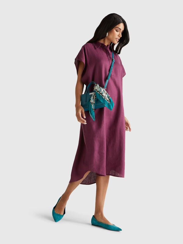 Vestido midi em linho puro Mulher