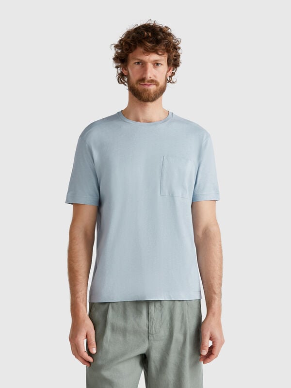 T-shirt com bolso pequeno em mistura de linho Homem