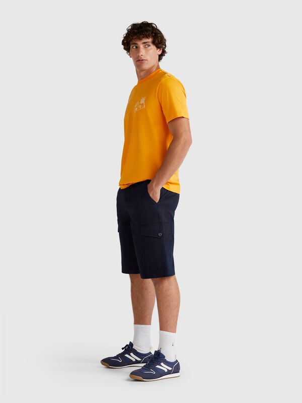 Bermudas cargo em algodão puro Homem