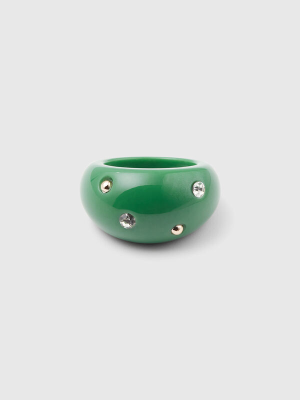 Anel verde com strass e tachas Mulher