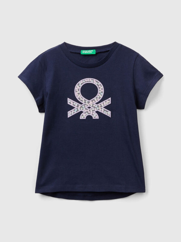 T-shirt com bordado logótipo em algodão orgânico Menina