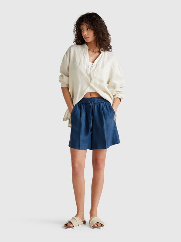 Shorts em linho puro com cordão de ajuste Mulher