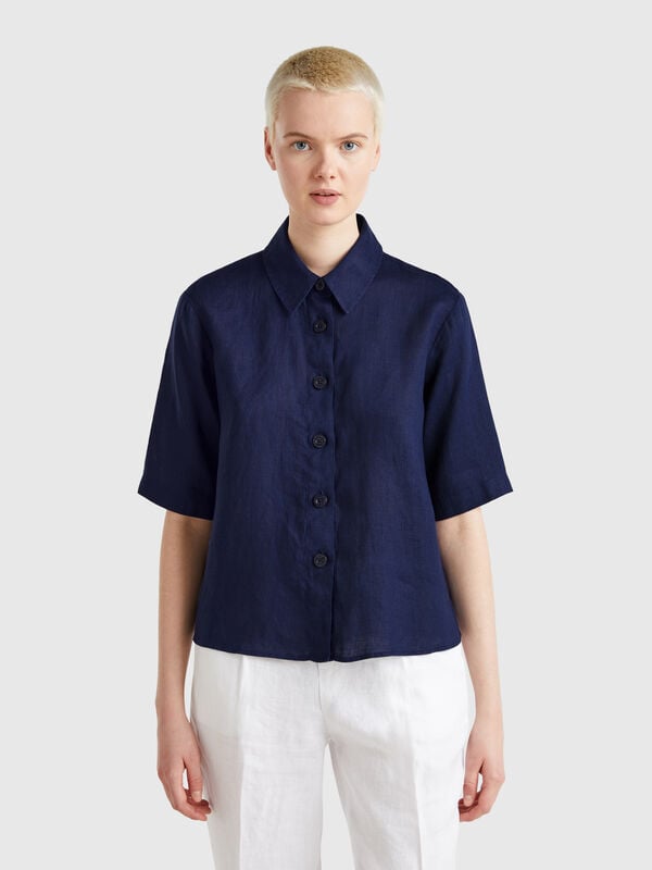 Camisa curta em puro linho Mulher