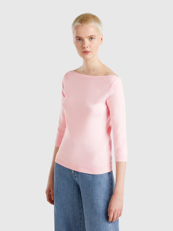 Camisola 100% algodão com decote à barco Mulher