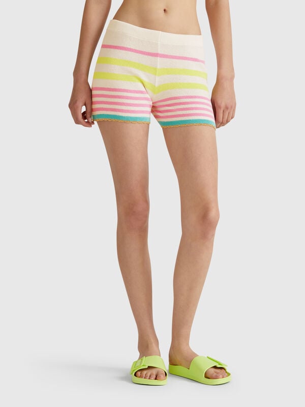 Shorts de tricô listrado Mulher