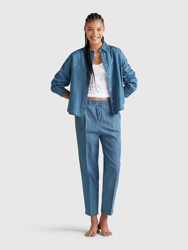 Calças em chambray Mulher