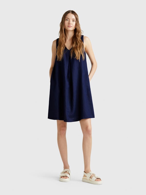 Vestido sem mangas em linho puro Mulher
