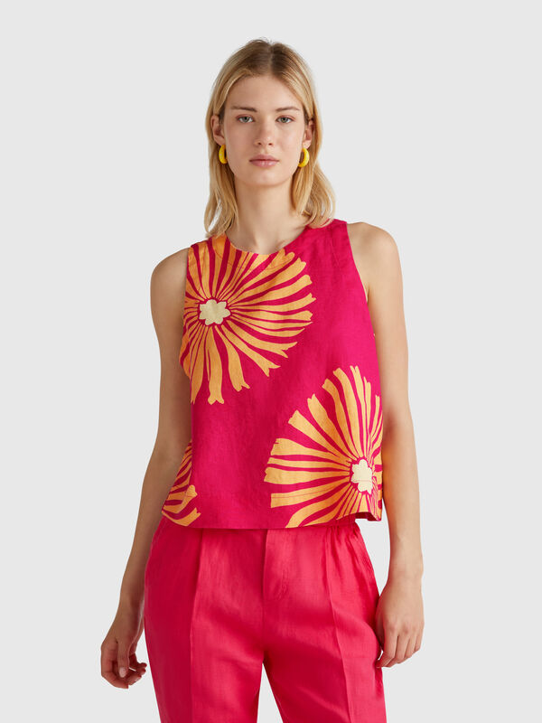 Top estampado em linho puro Mulher