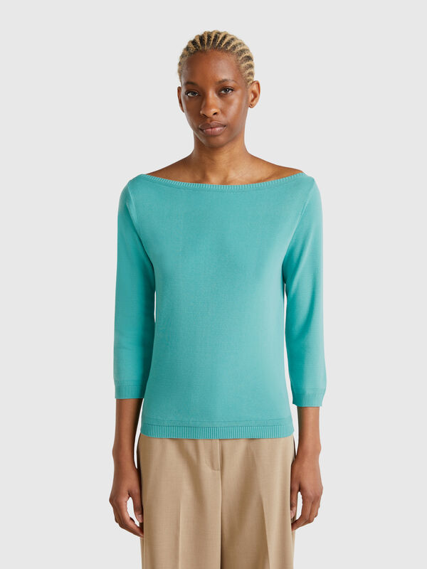 Camisola 100% algodão com decote à barco Mulher