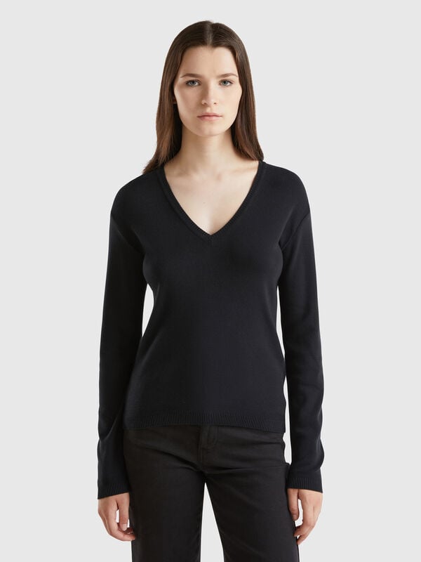Camisola em algodão puro com decote em V Mulher