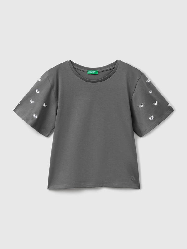Camiseta com mangas de strass Menina