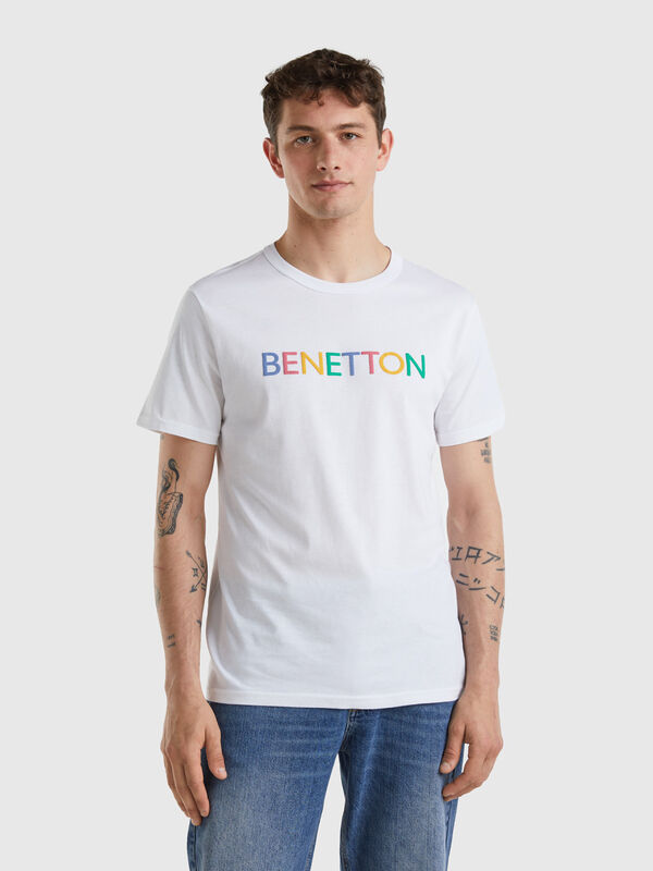 T-shirt branca em algodão orgânico com logótipo multicolor Homem