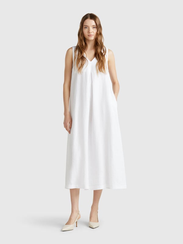 Vestido sem mangas em linho puro Mulher