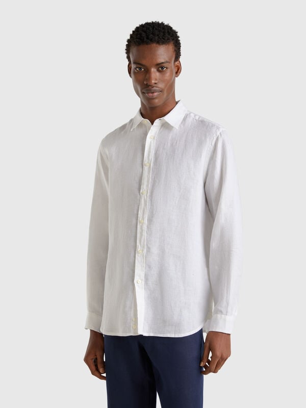 Camisa branca em linho puro Homem