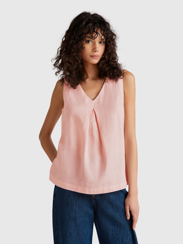 Blusa sem mangas em linho puro Mulher