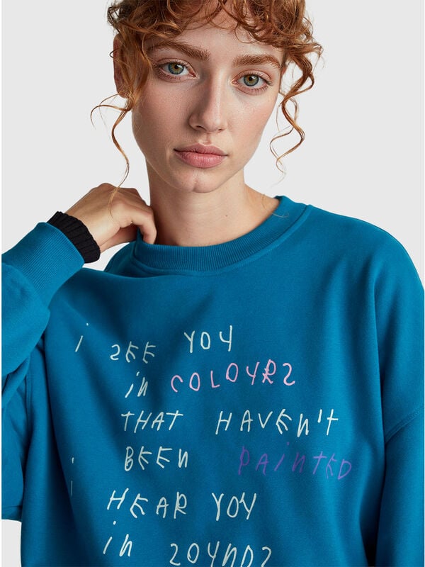 Teal sweatshirt with Coco Capitán embroidery Teal sweatshirt with Coco Capitán embroidery Mulher