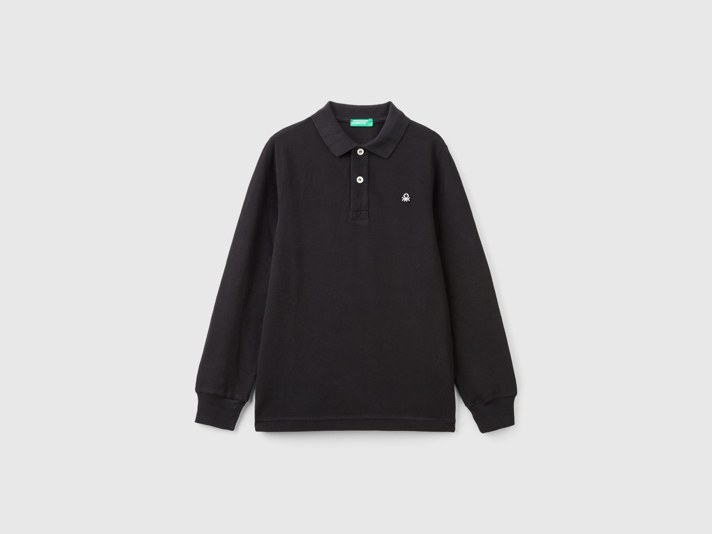 Polo de manga comprida 100 algodao organico Preto Benetton