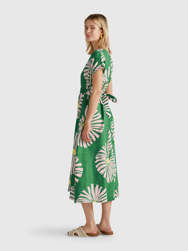 Vestido de linho estampado Mulher